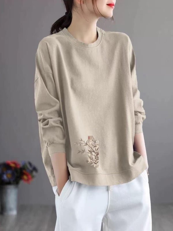 Tricou femei cu mâneci lungi din Modal, imprimeu text, croială lejeră, gât rotund, lungime normală