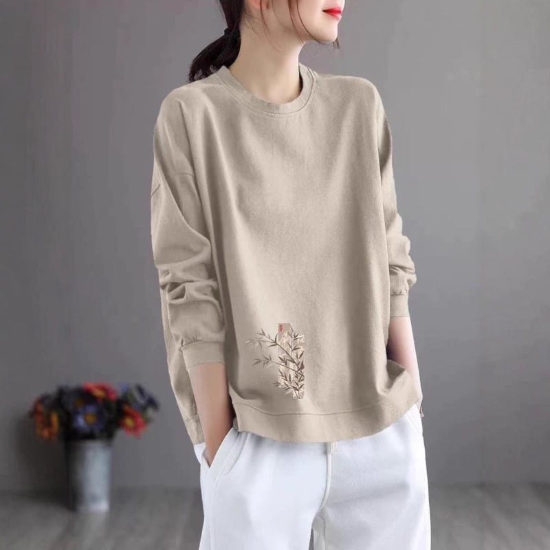 Tricou femei cu mâneci lungi din Modal, imprimeu text, croială lejeră, gât rotund, lungime normală