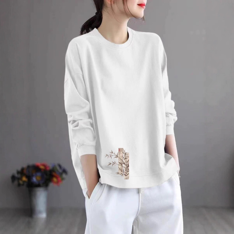 Tricou femei cu mâneci lungi din Modal, imprimeu text, croială lejeră, gât rotund, lungime normală