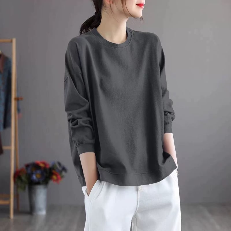 Tricou femei cu mâneci lungi din Modal, imprimeu text, croială lejeră, gât rotund, lungime normală