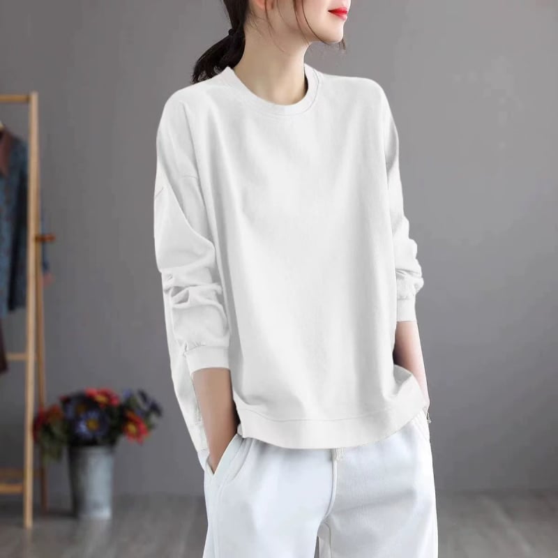 Tricou femei cu mâneci lungi din Modal, imprimeu text, croială lejeră, gât rotund, lungime normală