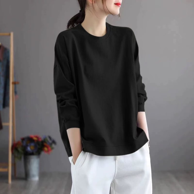 Tricou femei cu mâneci lungi din Modal, imprimeu text, croială lejeră, gât rotund, lungime normală