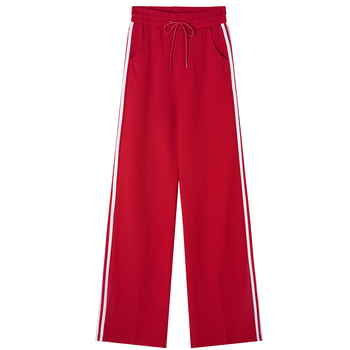 Női magas derekú, enyhén szélesedő sportnadrág három csíkkal, viszkóz szálas anyagból