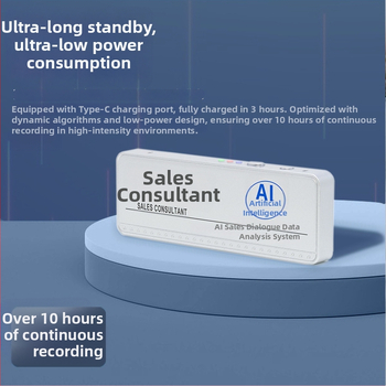 WiFi inteligentný odznak, štíhly a kompakt, s dlhým neprerušovaným záznamom — umelá inteligencia, Windows OS, Bluetooth, pripojenie WiFi k routeru, dosah 1,5–4 m; funkcie: sémantická analýza, spracovanie reči, rozdelenie rolí.