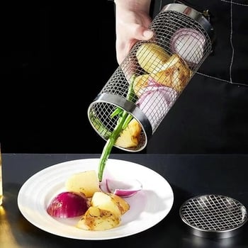 Κυκλικό καλάθι ψήσιματος από ανοξείδωτο ατσάλι — φορητό, εύκολο στον καθαρισμό, μη κολλάει, δίκτυο για μπάρμπεκιου