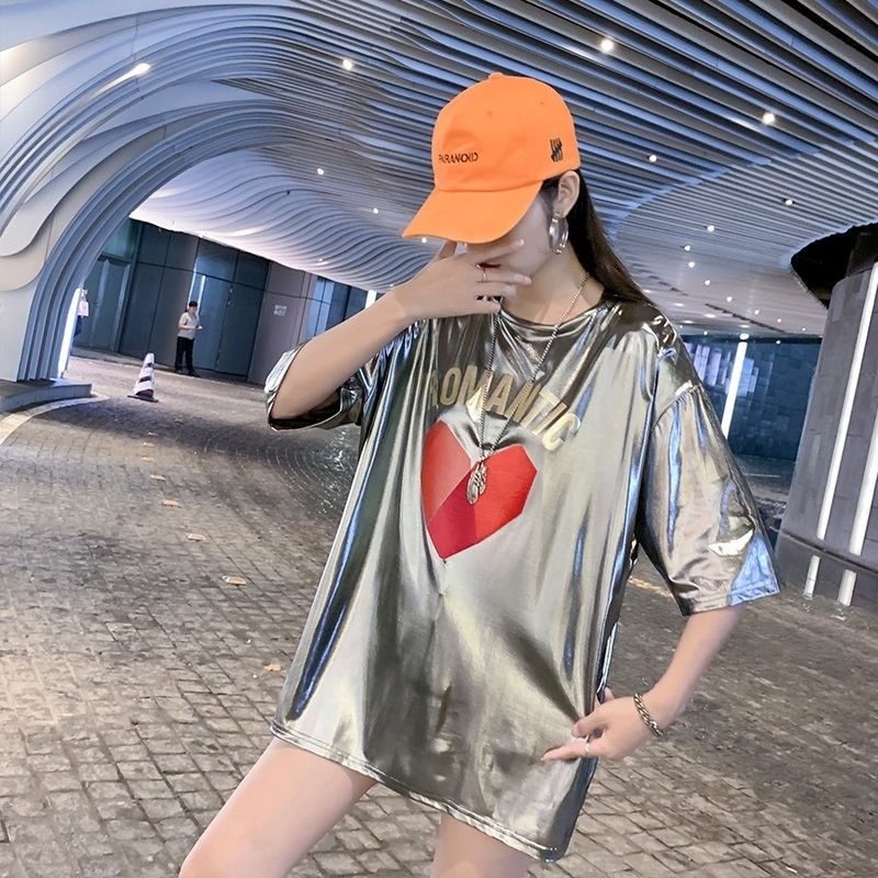 Tricou damă lejer, mâneci scurte, guler rotund, vara 2023, stil street hipster