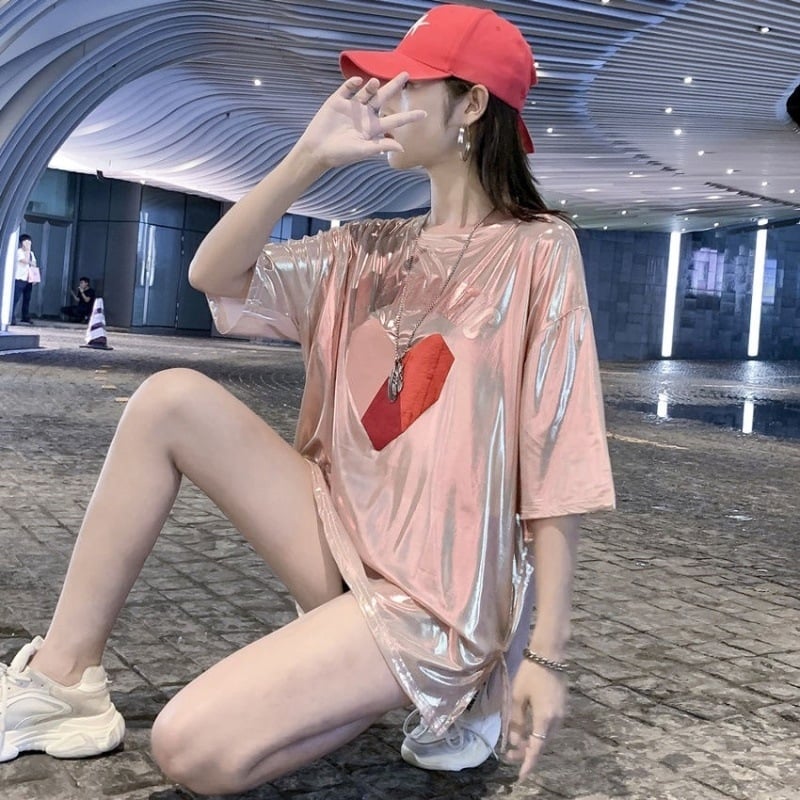 Tricou damă lejer, mâneci scurte, guler rotund, vara 2023, stil street hipster