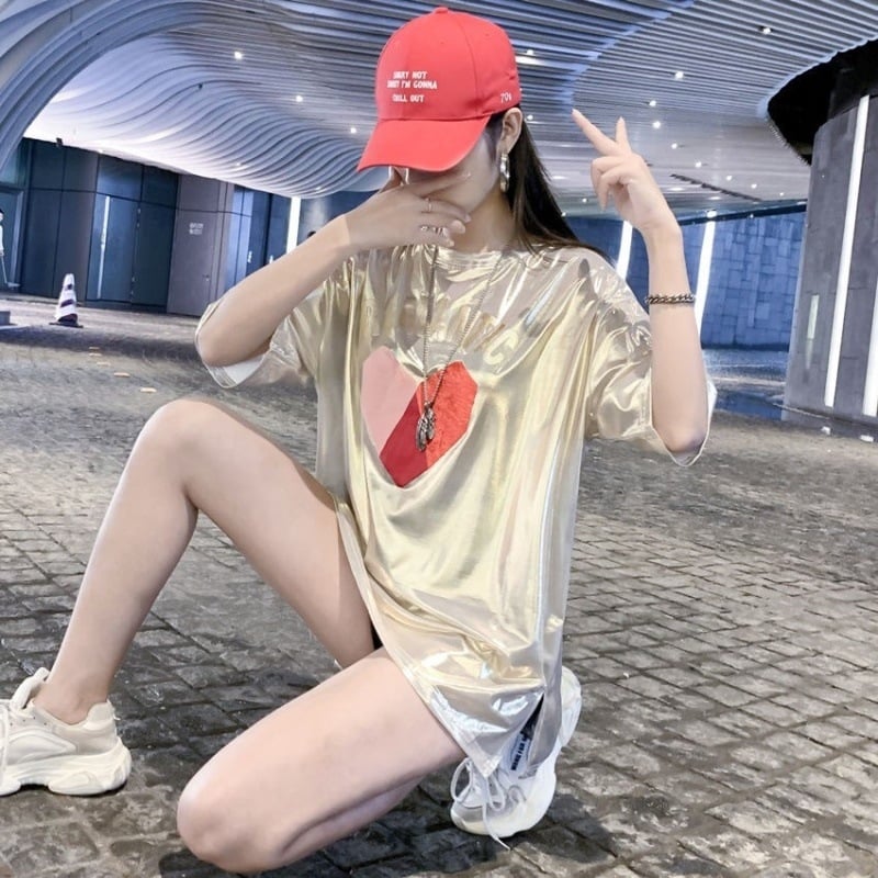 Tricou damă lejer, mâneci scurte, guler rotund, vara 2023, stil street hipster