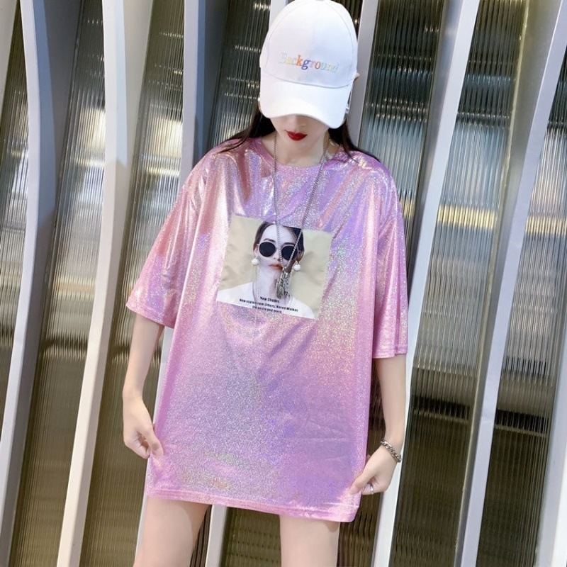 Tricou damă lejer, mâneci scurte, guler rotund, vara 2023, stil street hipster