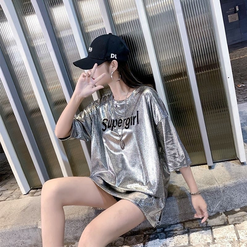 Tricou damă lejer, mâneci scurte, guler rotund, vara 2023, stil street hipster
