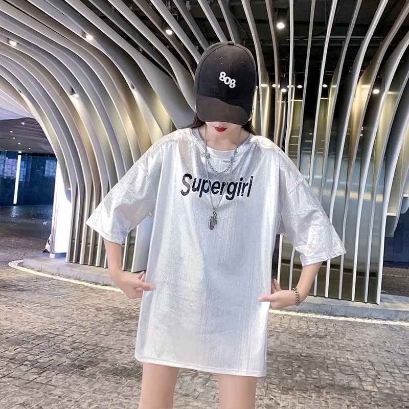 Tricou damă lejer, mâneci scurte, guler rotund, vara 2023, stil street hipster