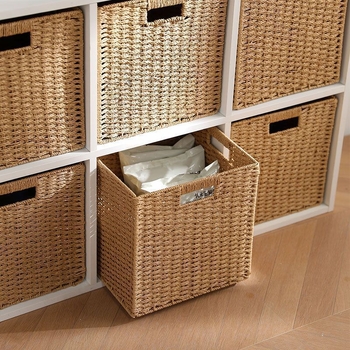 Τετράγωνη πλεκτή καλάθι αποθήκευσης για ντουλάπι, μίμηση ράταν, οικιακός οργανωτής, με μεγάλη χωρητικότητα