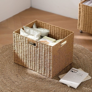 Τετράγωνη πλεκτή καλάθι αποθήκευσης για ντουλάπι, μίμηση ράταν, οικιακός οργανωτής, με μεγάλη χωρητικότητα