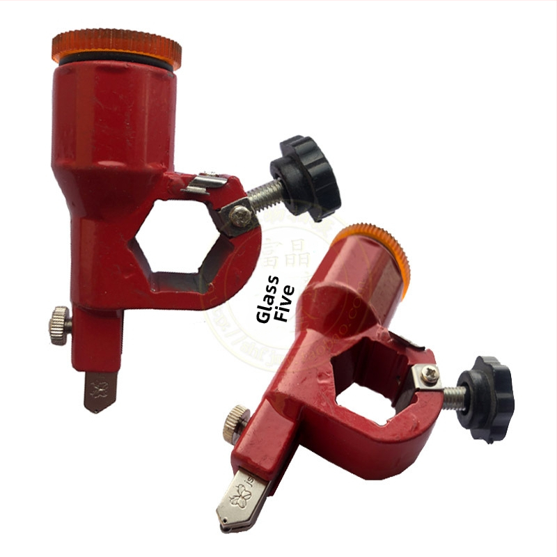 Šesťuholníková T-tvarovaná sklenená hlava noža so skleneným pravítkom a olejovou nádobou, model 001, na spracovanie skla