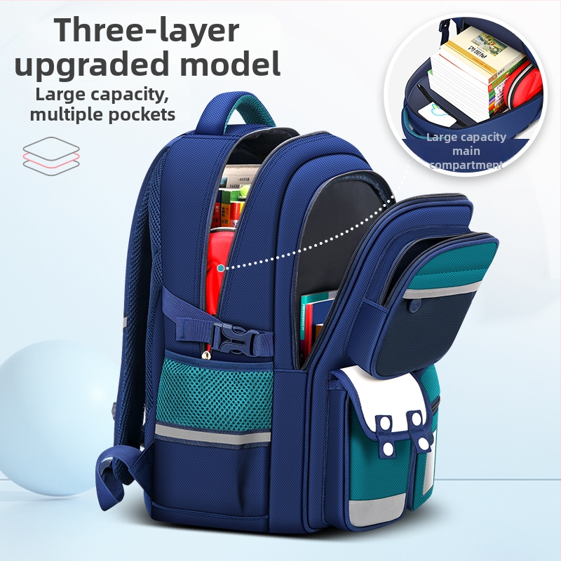 Könnyű gyerek iskolai hátizsák gerincvédlemmel, lélegző Oxford anyag, vízálló, száraz-nedves elkülönítés, 1–6. osztályos általános iskolásoknak