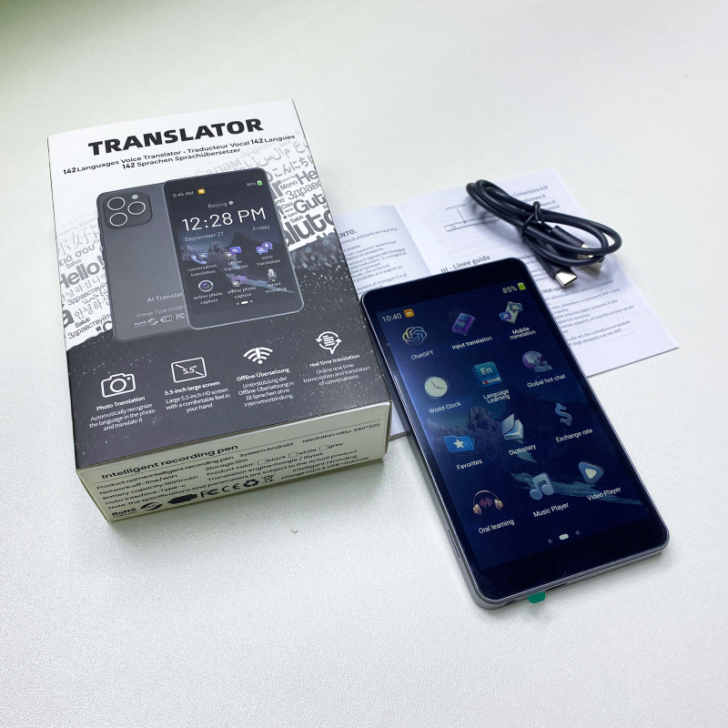 Traducător offline cu AI, interpretare simultană, suport pentru 138 de țări, interfață Type-C, cameră 5.0 MP, corp ABS 125 g
