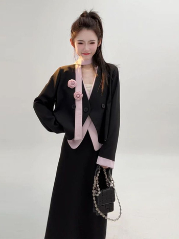 Costum casual cu top pentru femei — mâneci de tip prințesă, PVC cu 30–50% Spandex, Primăvara 2025