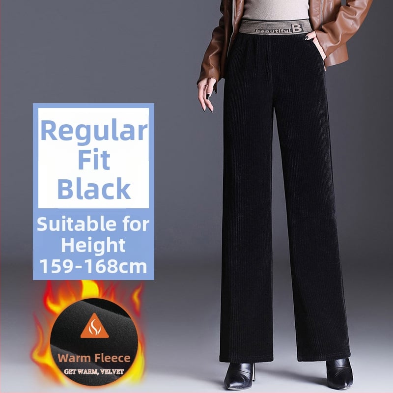Chenille anyagú széles lábú nadrág fleece béléssel, magas derék, vastag