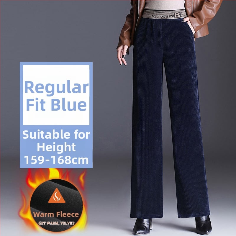 Chenille anyagú széles lábú nadrág fleece béléssel, magas derék, vastag