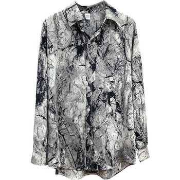 Cămașă cu imprimeu leopard în stil cerneală, poliester 90–95%, guler POLO, croială lejeră, nasturi pe un singur rând, Primăvara 2024