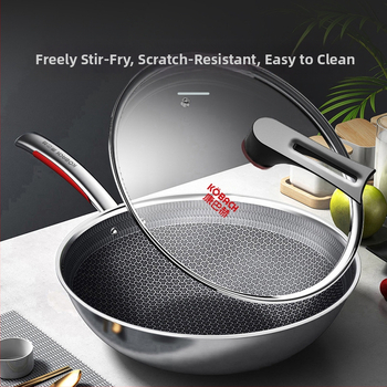 Wok od 316 nerđajućeg čelika s honeycomb protivljepljivim premazom, treća generacija, višeslojno dno, model CHC32A3