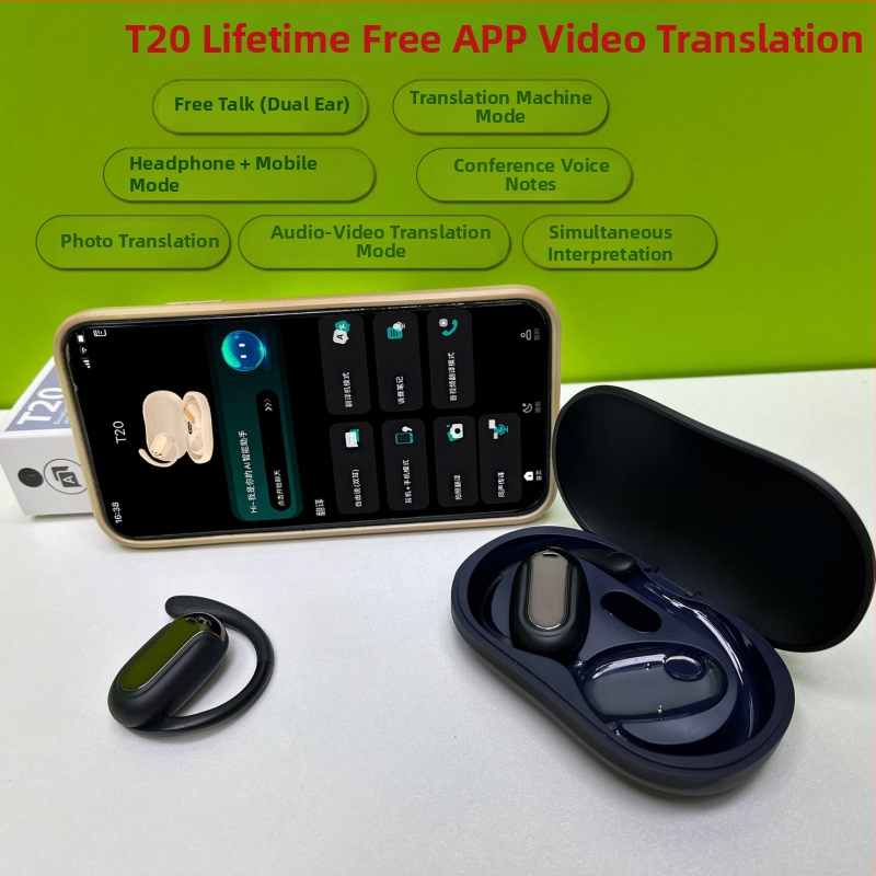 Prekladačné slúchadlo Bluetooth 5.4, dizajn s háčikom na ucho, kompatibilné s Windows/iOS/Android, preklad videa/hlasu/fotiek, batéria 50 mAh