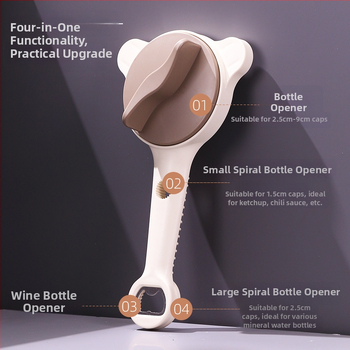 Viacúčelový otvárač na konzervy a fľaše — plastové telo, otvorí skrutkovacie uzávery aj sklenené fľaše