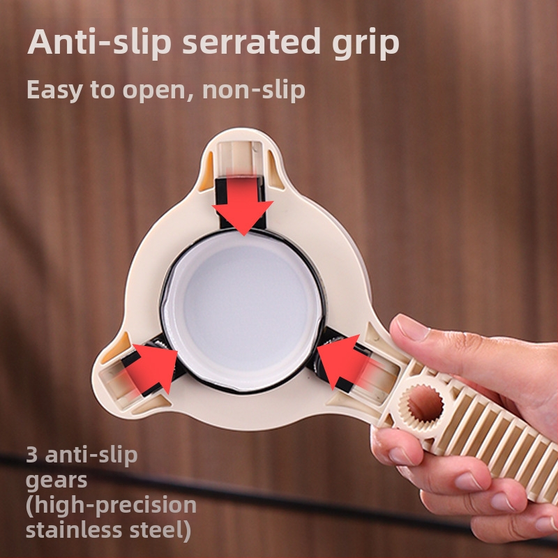 Viacúčelový otvárač na konzervy a fľaše — plastové telo, otvorí skrutkovacie uzávery aj sklenené fľaše