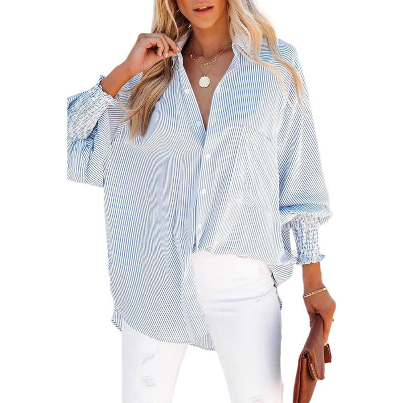 Cămașă de protecție solară pentru plajă, în dungI, croi liber, mâneci lungi, poliester