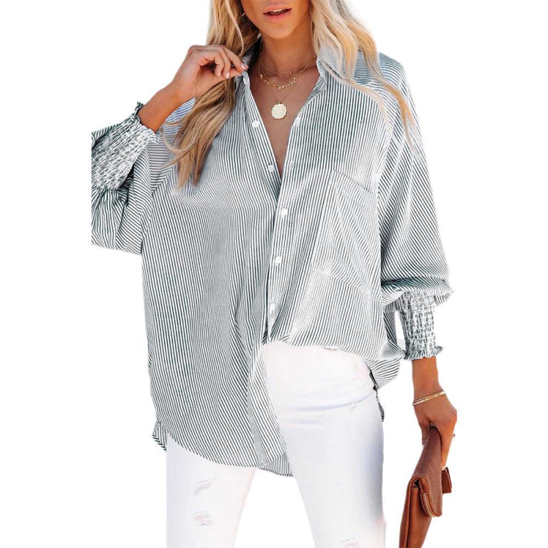 Cămașă de protecție solară pentru plajă, în dungI, croi liber, mâneci lungi, poliester