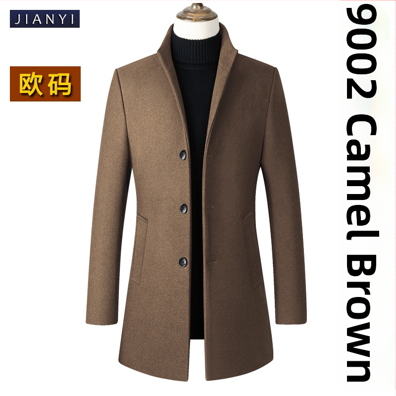 Palton de lână pentru bărbați, guler înalt, nasturi pe un rând, croială ajustată