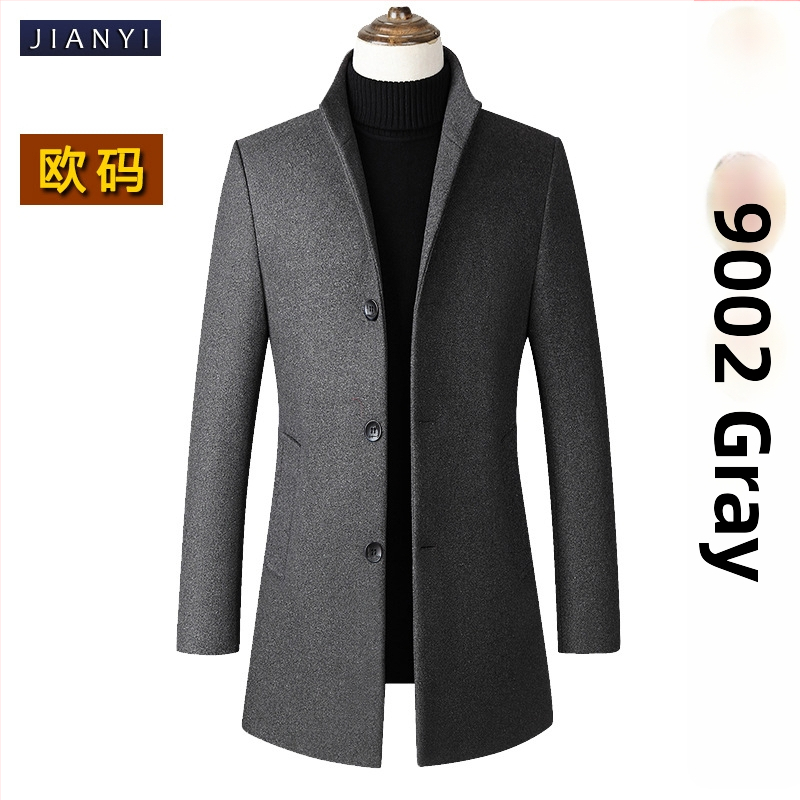 Palton de lână pentru bărbați, guler înalt, nasturi pe un rând, croială ajustată