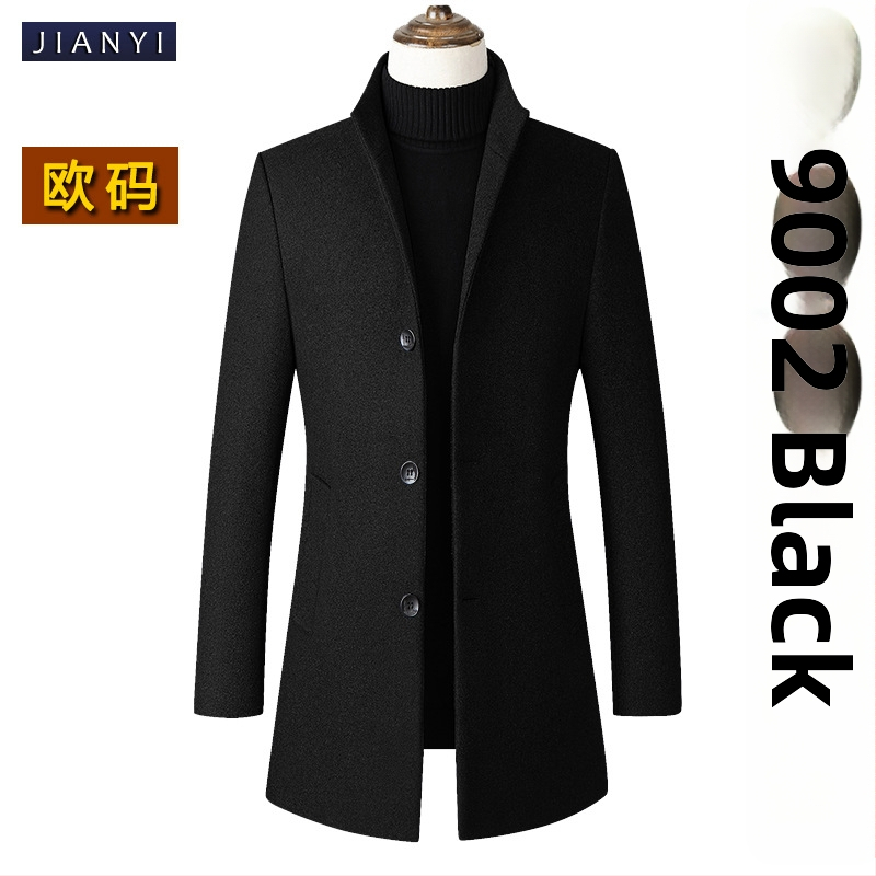 Palton de lână pentru bărbați, guler înalt, nasturi pe un rând, croială ajustată