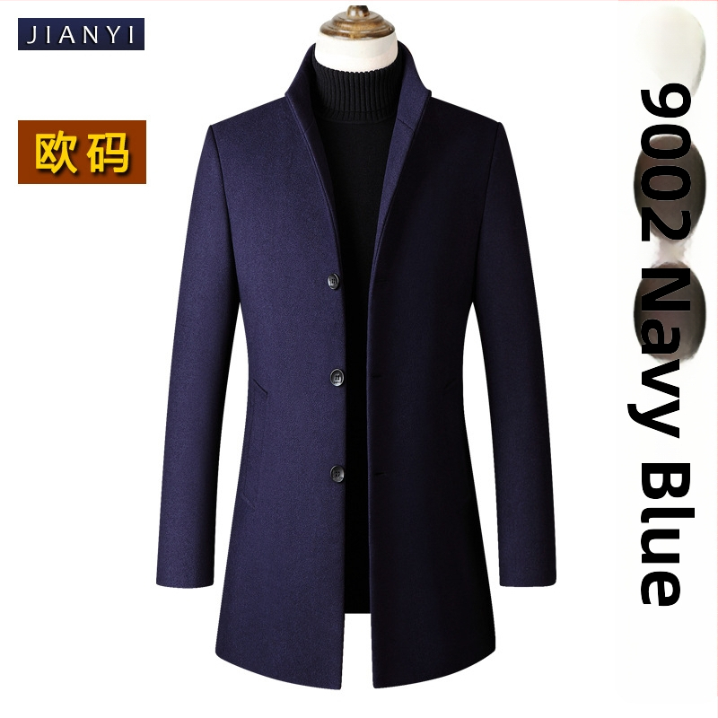 Palton de lână pentru bărbați, guler înalt, nasturi pe un rând, croială ajustată
