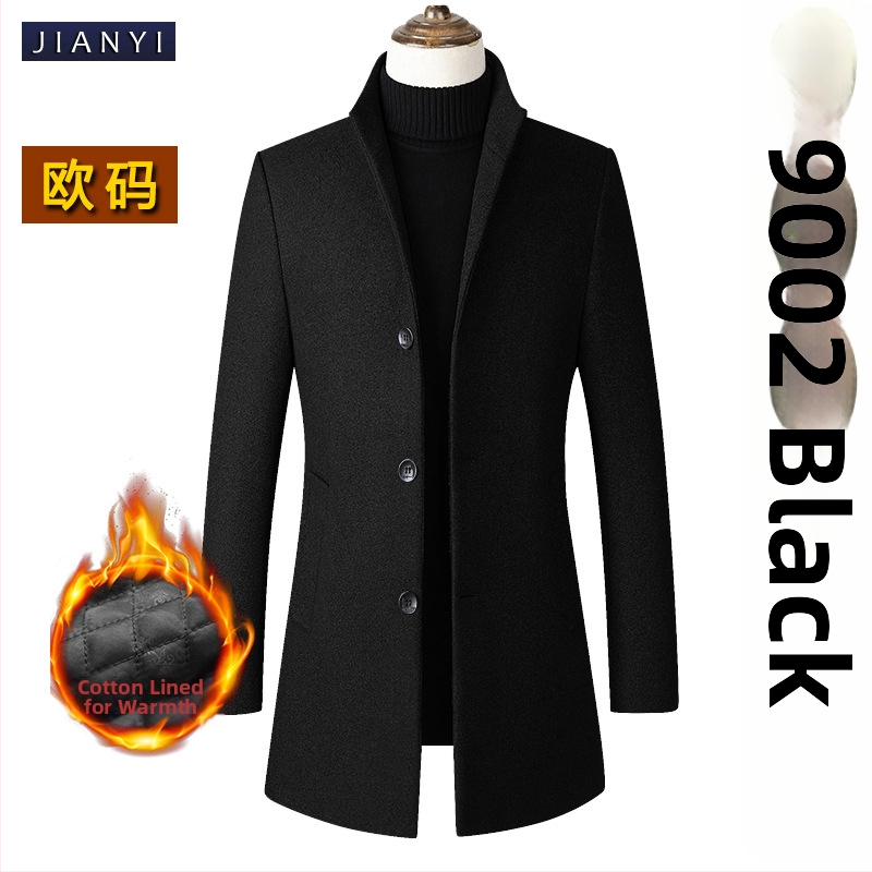Palton de lână pentru bărbați, guler înalt, nasturi pe un rând, croială ajustată