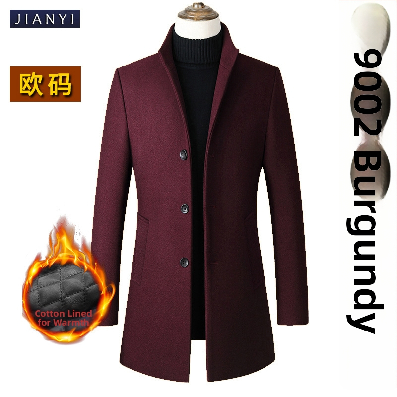 Palton de lână pentru bărbați, guler înalt, nasturi pe un rând, croială ajustată