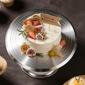 Алуминиева въртяща се платформа за украса на торти, с противохлъзгащ пръстен, хранителен клас, ръчна работа
