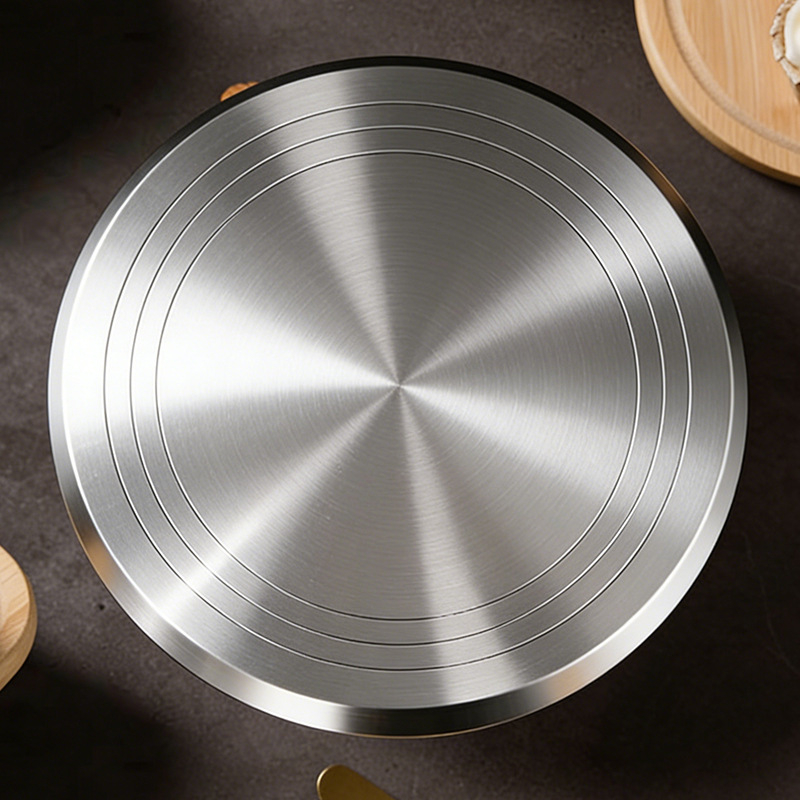 Алуминиева въртяща се платформа за украса на торти, с противохлъзгащ пръстен, хранителен клас, ръчна работа