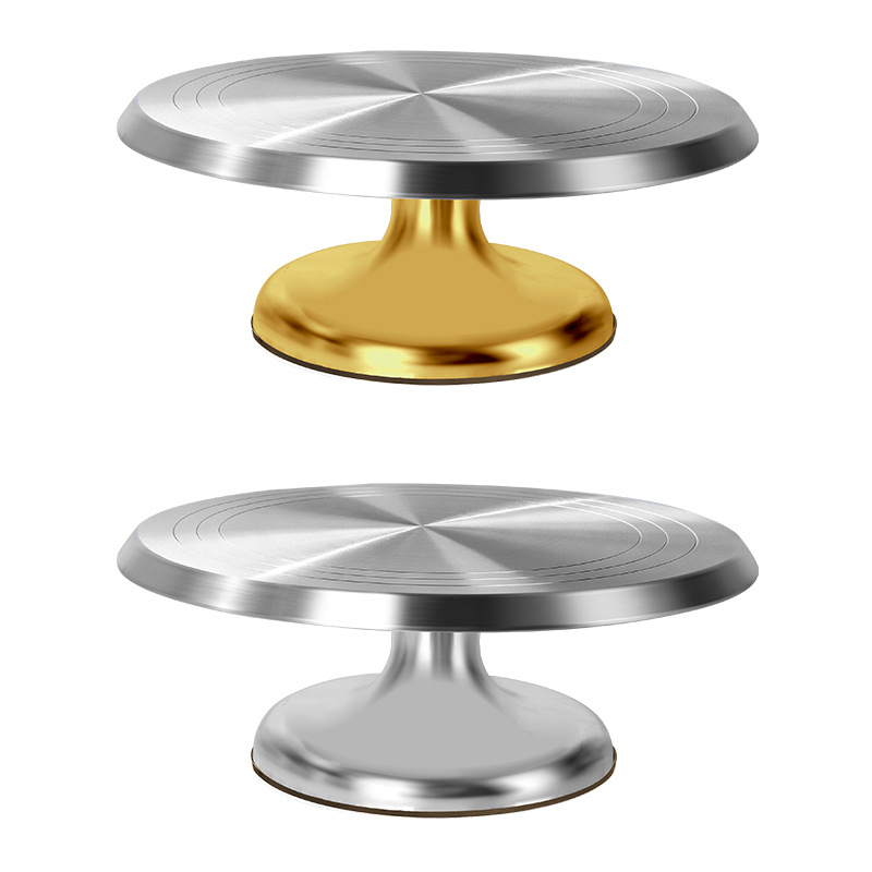 Алуминиева въртяща се платформа за украса на торти, с противохлъзгащ пръстен, хранителен клас, ръчна работа