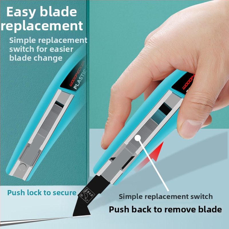 Hook knife FD-15B, 9,5 mm penge szélesség, műanyag test, toló-rúd típusú pengecsere, 1 penge tárolása