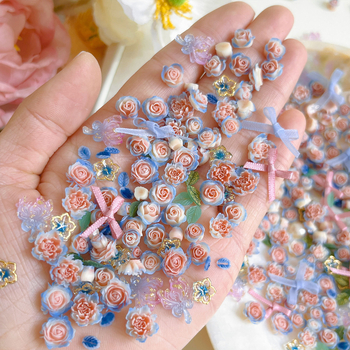 Аксесоар за нокти със флорален релеф, панделка и листни мотиви | смола с брокат, серия Принцеса