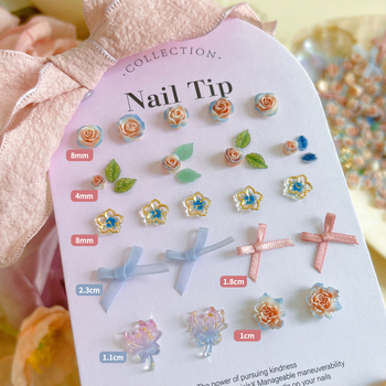 Аксесоар за нокти със флорален релеф, панделка и листни мотиви | смола с брокат, серия Принцеса