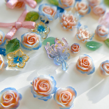 Аксесоар за нокти със флорален релеф, панделка и листни мотиви | смола с брокат, серия Принцеса