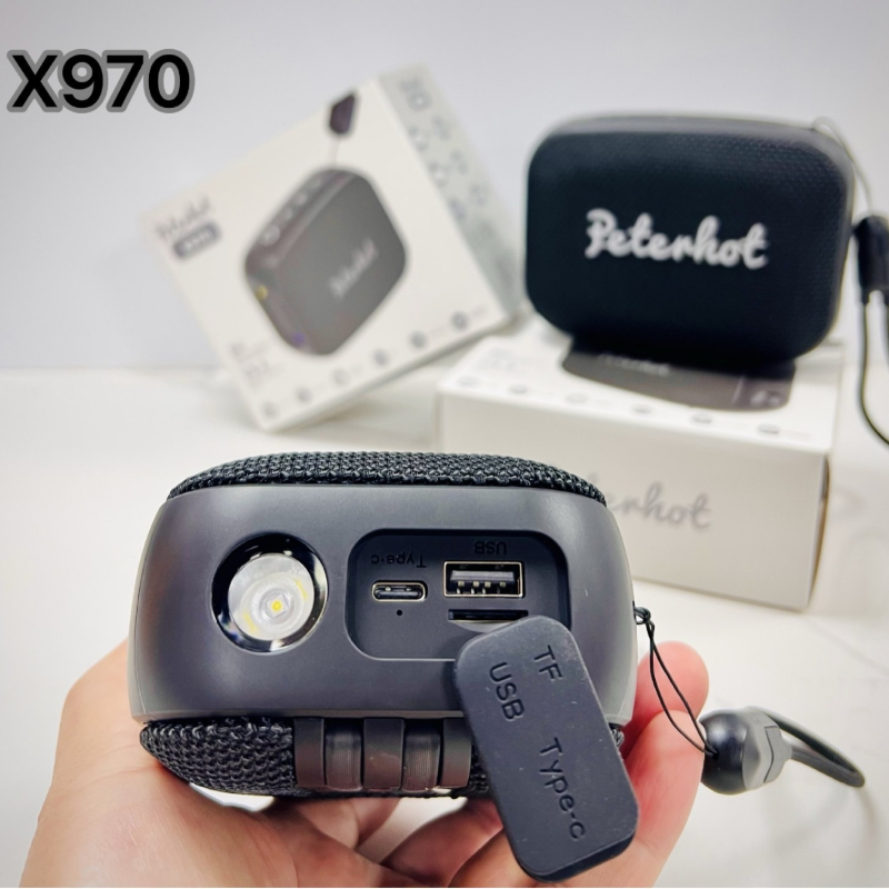 Peterhot X970 Bluetooth hangszóró beépített 6000mAh akkumulátorral, 15W kimenet, IPX4 vízálló, Bluetooth 5.3, 10m hatótávolság