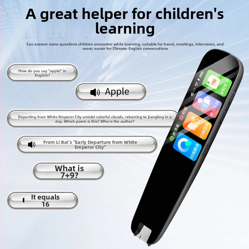 Pix de citire chinezo-englez inteligent pentru elevi de la învățământul primar până la liceu, cu traducere vocală și sincronizare a cursurilor; carcasă ABS; baterie reîncărcabilă
