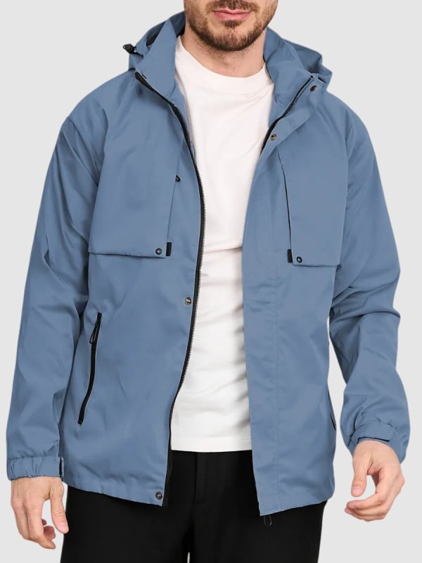 Muška radna jakna s kapuljom, zatvarač, poliester-pamučna tkanina, podstava od pamuka, široki kroj