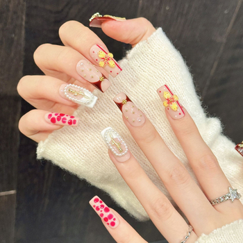 Naljepnice za nokte s 3D perlama – ručno izrađene, za nanošenje na nokte, uzorci: mašne, leptir, zvjezdice