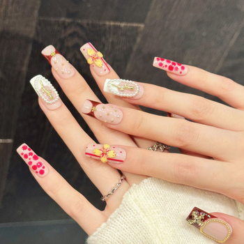 Naljepnice za nokte s 3D perlama – ručno izrađene, za nanošenje na nokte, uzorci: mašne, leptir, zvjezdice