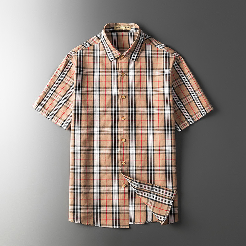 Muška košulja s dugim rukavom od lana, slim-fit, bez glađenja, kvadratni ovratnik, mrežasti uzorak