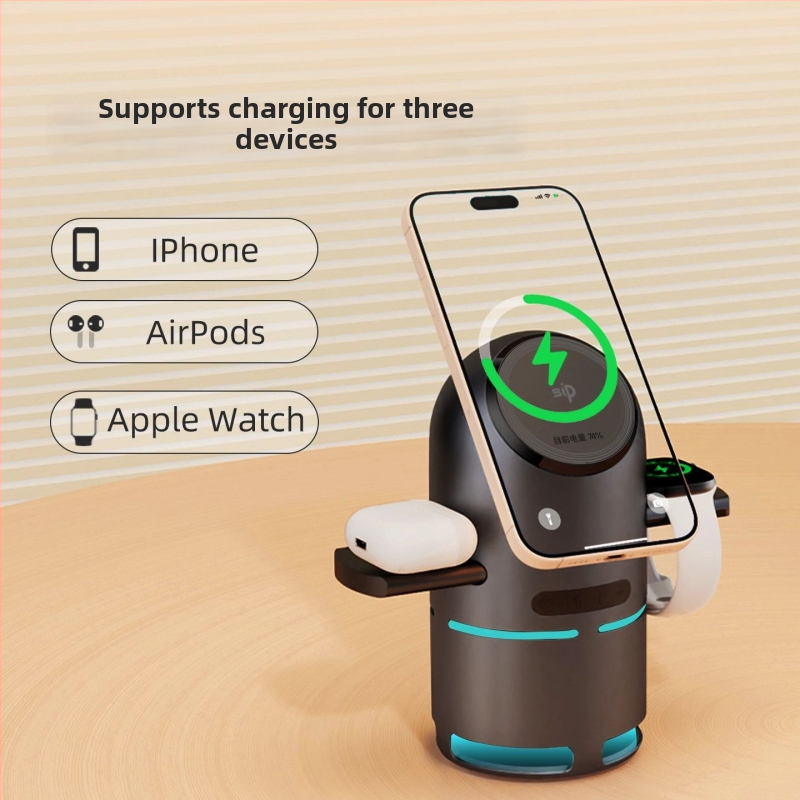 3–v–1 Magnetický bezdrôtový nabíjač | Qi2 certifikovaný | Vstavaná batéria 800–1000mAh | Výstup 15W | Kompatibilné s Apple stolným Bluetooth reproduktorom